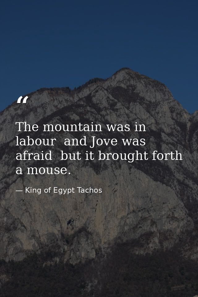 The mountain was in labour  and Jove was afraid  but it brought forth a mouse. — King of Egypt Tachos