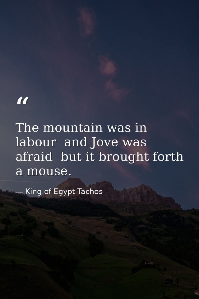 The mountain was in labour  and Jove was afraid  but it brought forth a mouse. — King of Egypt Tachos