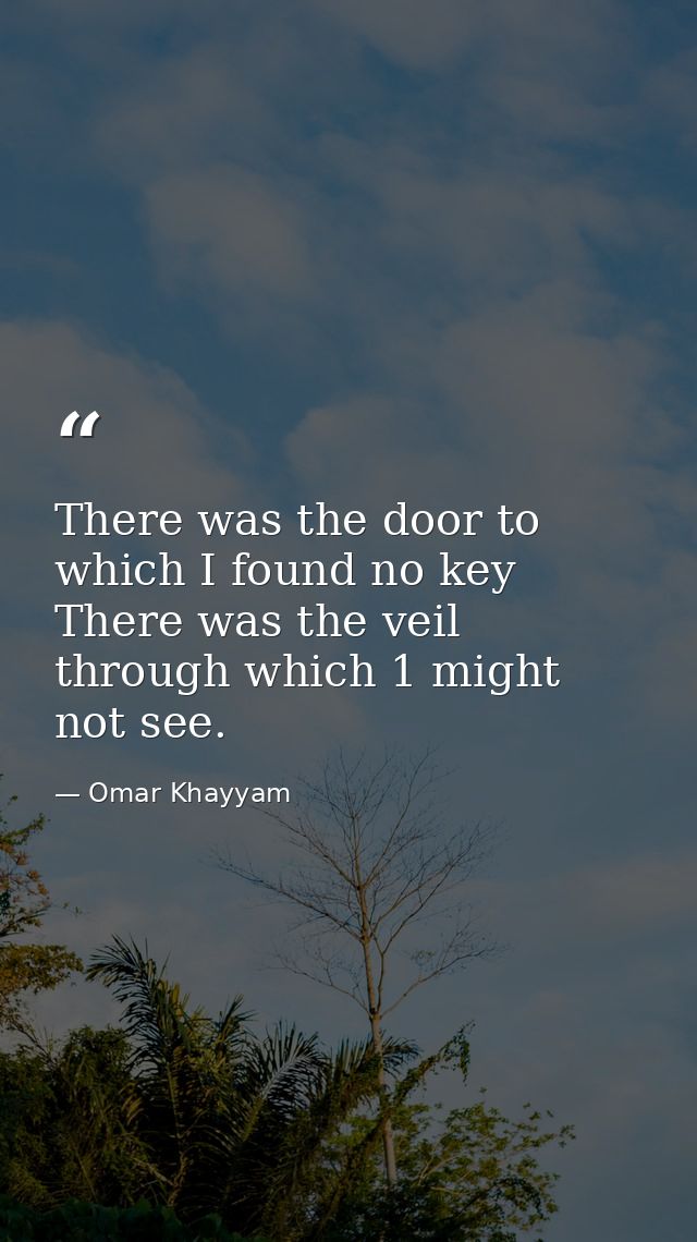 There was the door to which I found no key  There was the veil through which 1 might not see. — Omar Khayyam