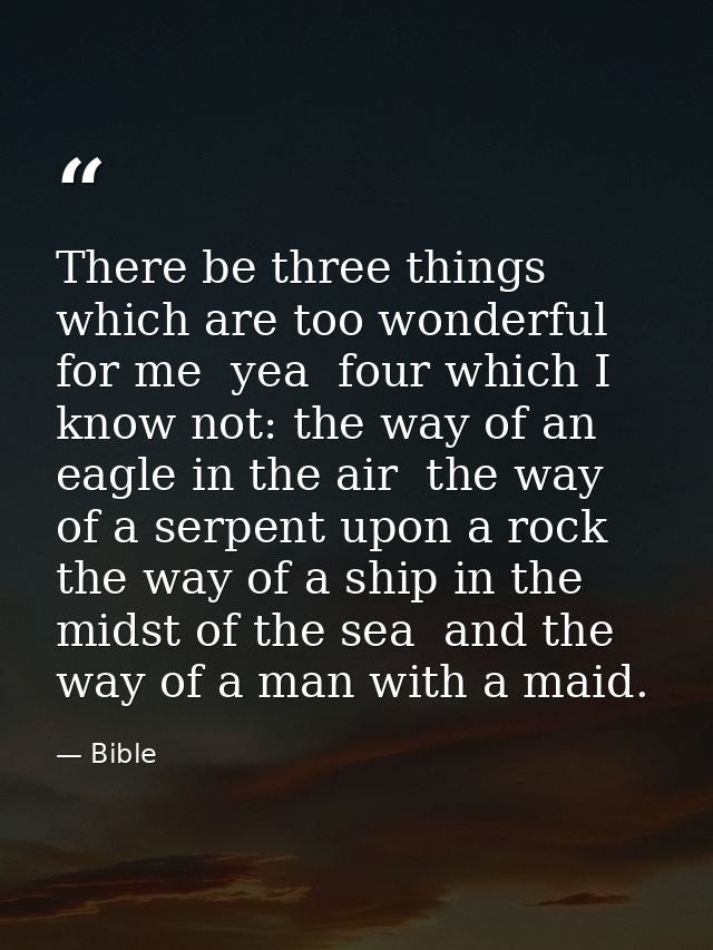 There be three things which are too wonderful for me  yea  four which I know not: the way of an eagle in the air  the wa — Bible
