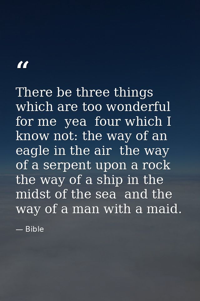 There be three things which are too wonderful for me  yea  four which I know not: the way of an eagle in the air  the wa — Bible
