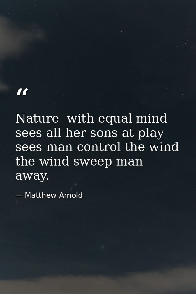 Nature  with equal mind  sees all her sons at play  sees man control the wind  the wind sweep man away. — Matthew Arnold