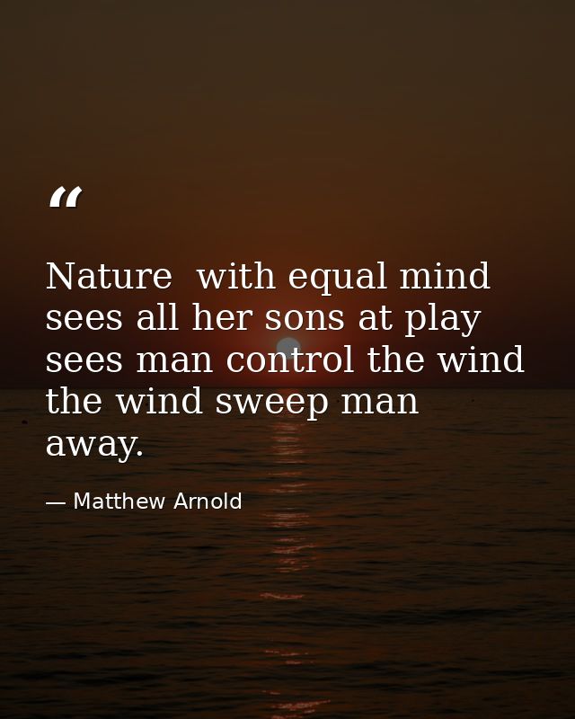 Nature  with equal mind  sees all her sons at play  sees man control the wind  the wind sweep man away. — Matthew Arnold