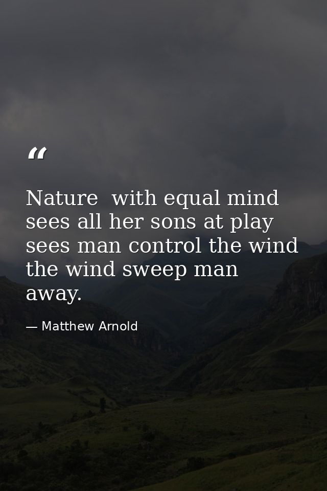 Nature  with equal mind  sees all her sons at play  sees man control the wind  the wind sweep man away. — Matthew Arnold
