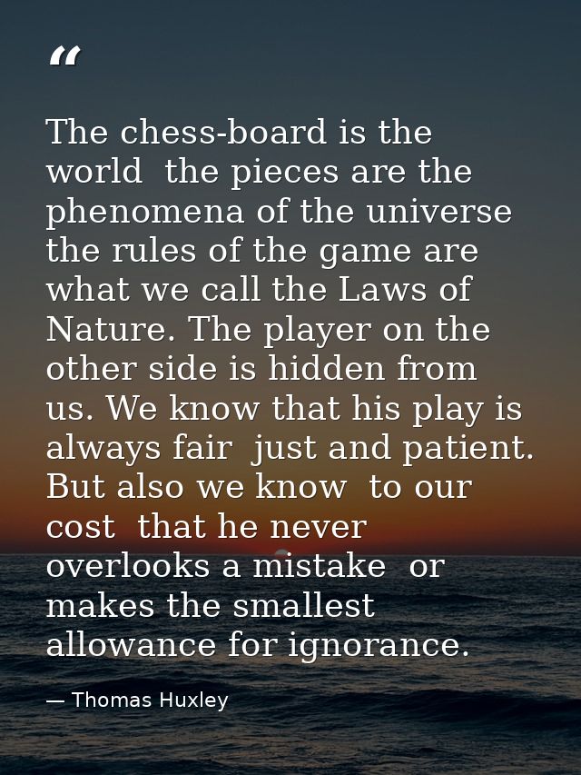 The chess-board is the world  the pieces are the phenomena of the universe  the rules of the game are what we call the L — Thomas Huxley