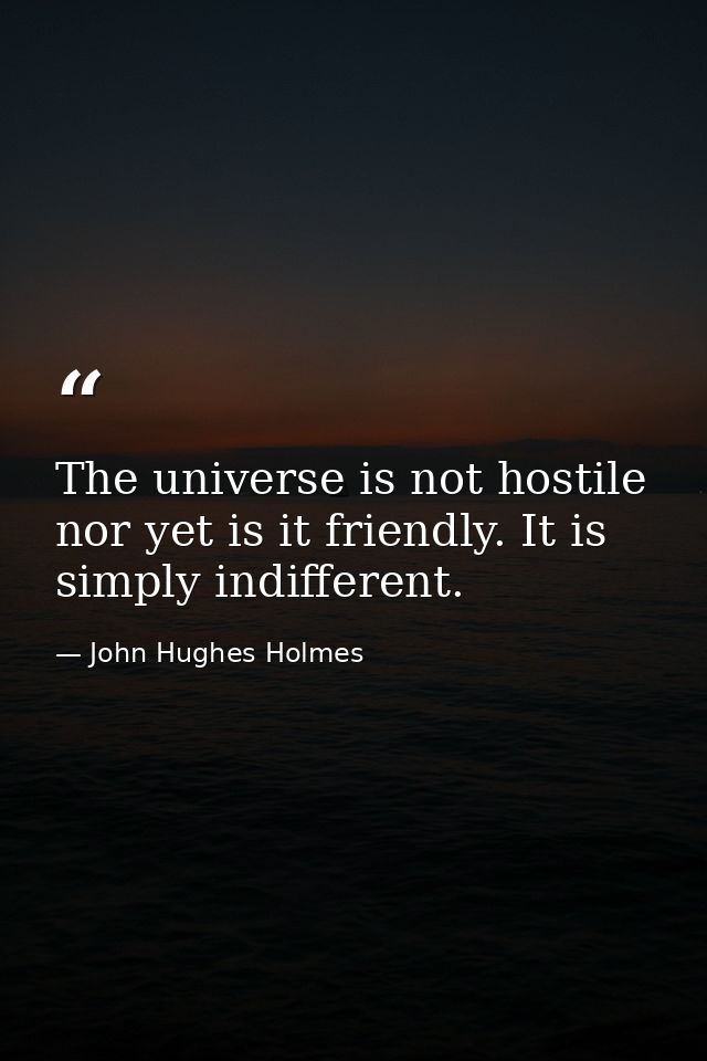 The universe is not hostile  nor yet is it friendly. It is simply indifferent. — John Hughes Holmes