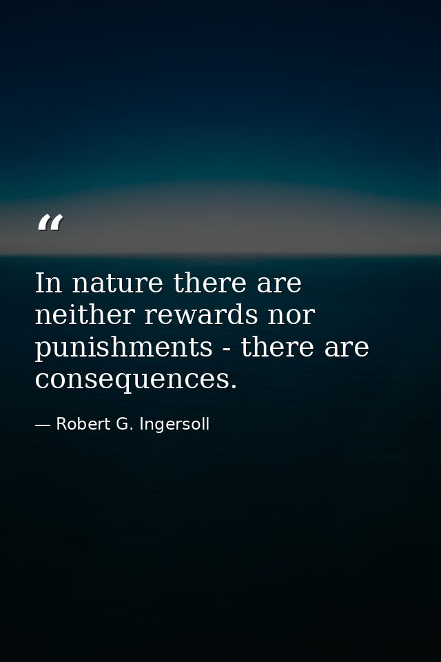In nature there are neither rewards nor punishments - there are consequences. — Robert G. Ingersoll