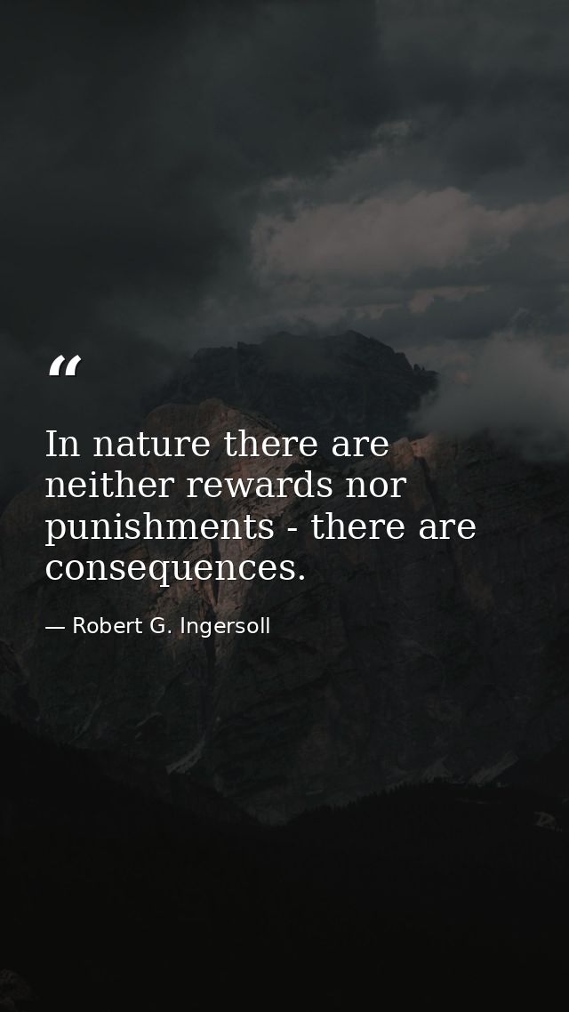 In nature there are neither rewards nor punishments - there are consequences. — Robert G. Ingersoll