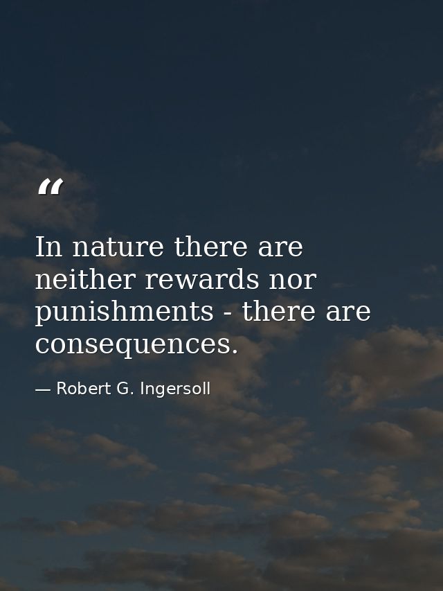 In nature there are neither rewards nor punishments - there are consequences. — Robert G. Ingersoll