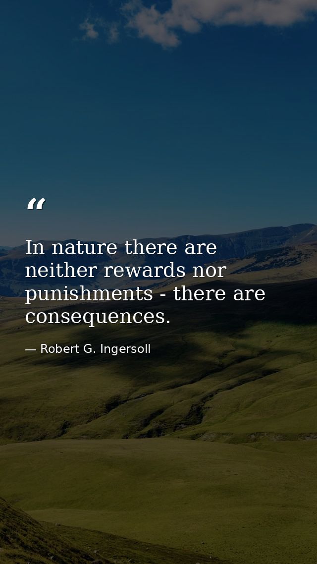 In nature there are neither rewards nor punishments - there are consequences. — Robert G. Ingersoll