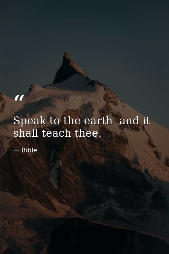Speak to the earth  and it shall teach thee. — Bible