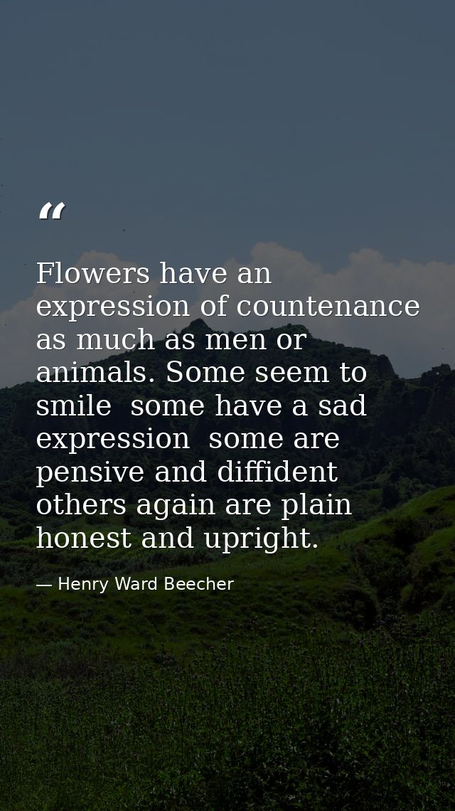 Flowers have an expression of countenance as much as men or animals. Some seem to smile  some have a sad expression  som — Henry Ward Beecher
