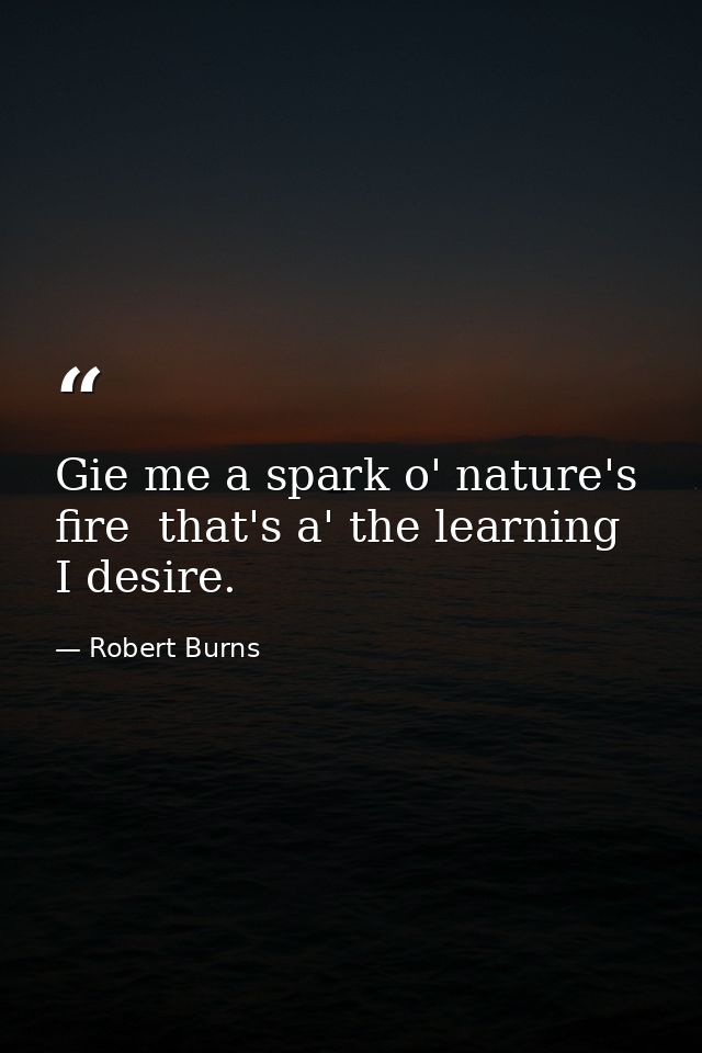 Gie me a spark o' nature's fire  that's a' the learning I desire. — Robert Burns