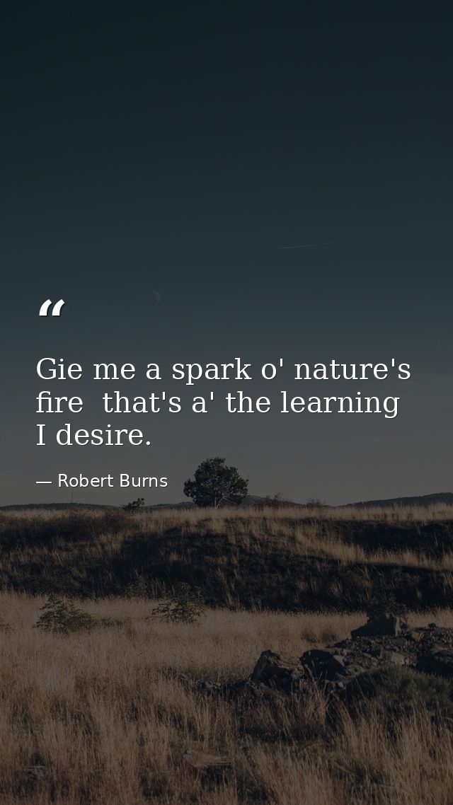 Gie me a spark o' nature's fire  that's a' the learning I desire. — Robert Burns