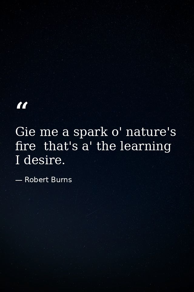Gie me a spark o' nature's fire  that's a' the learning I desire. — Robert Burns