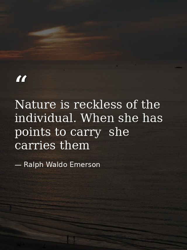 Nature is reckless of the individual. When she has points to carry  she carries them — Ralph Waldo Emerson