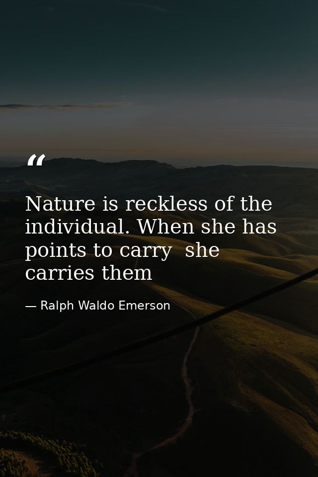 Nature is reckless of the individual. When she has points to carry  she carries them — Ralph Waldo Emerson