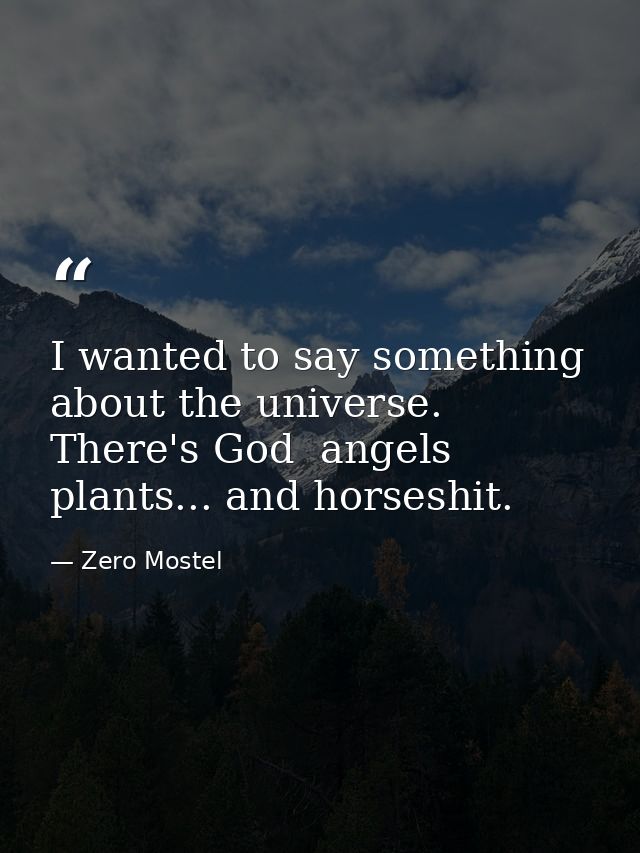 I wanted to say something about the universe. There's God  angels  plants... and horseshit. — Zero Mostel