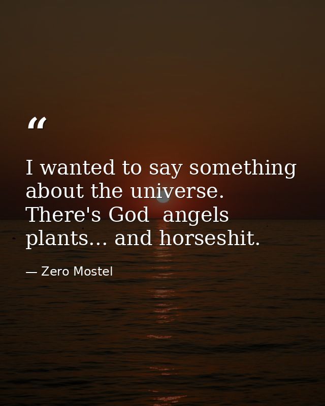 I wanted to say something about the universe. There's God  angels  plants... and horseshit. — Zero Mostel
