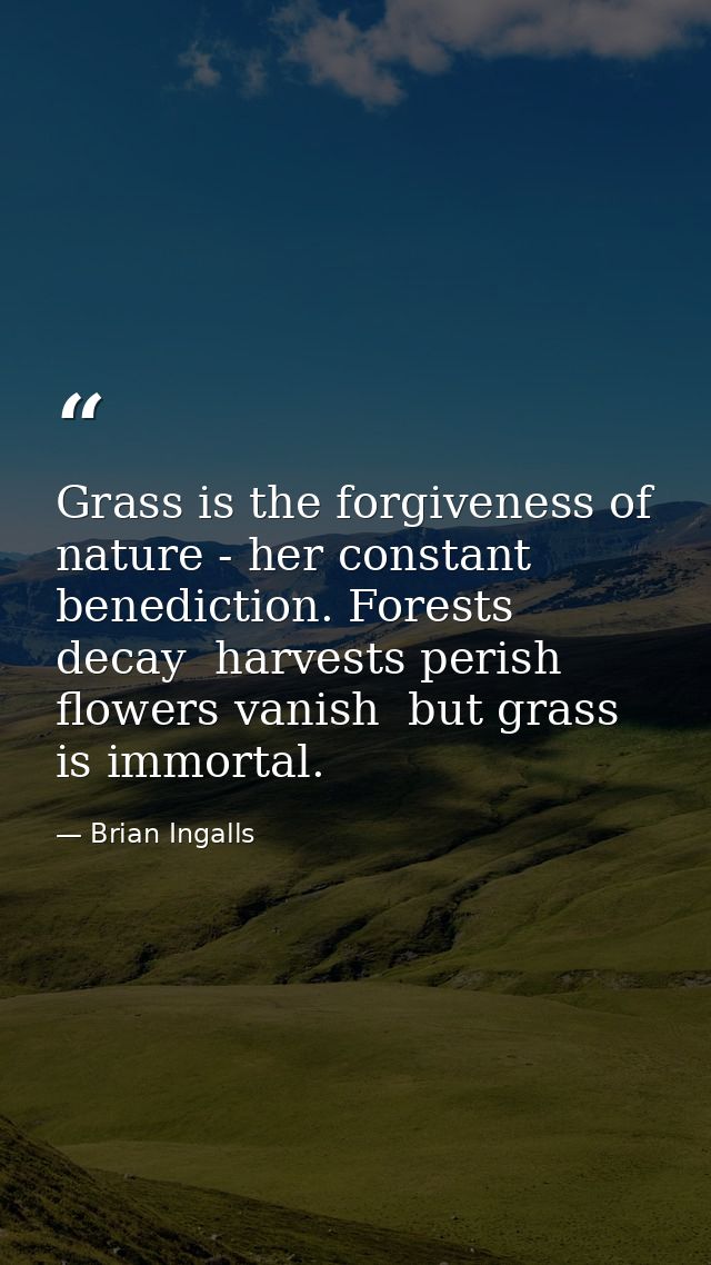Grass is the forgiveness of nature - her constant benediction. Forests decay  harvests perish  flowers vanish  but grass — Brian Ingalls