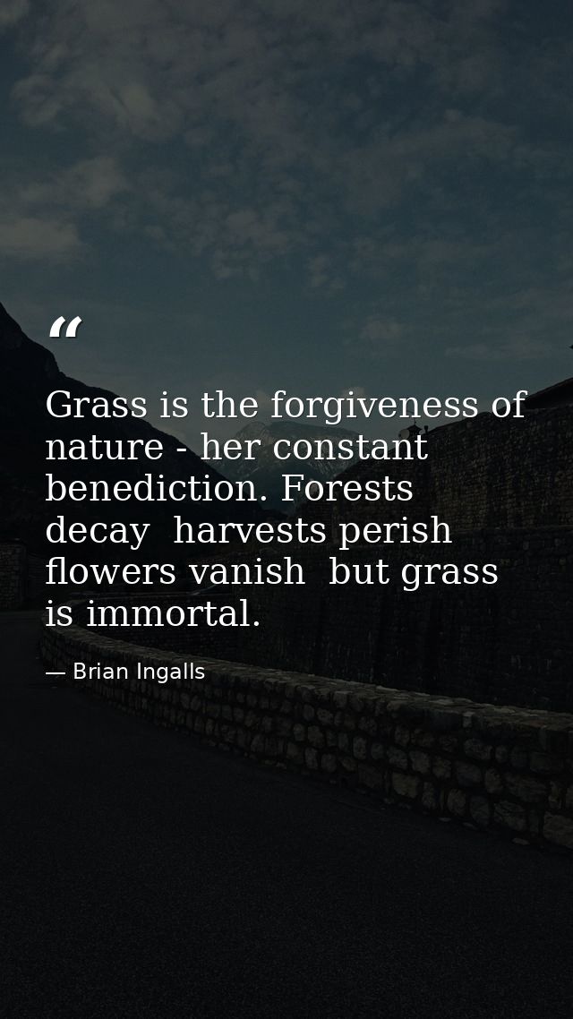 Grass is the forgiveness of nature - her constant benediction. Forests decay  harvests perish  flowers vanish  but grass — Brian Ingalls