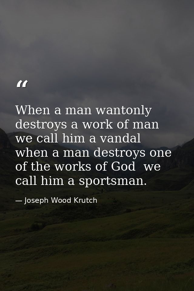 When a man wantonly destroys a work of man we call him a vandal  when a man destroys one of the works of God  we call hi — Joseph Wood Krutch