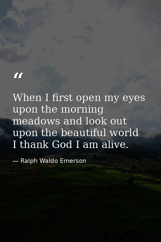 When I first open my eyes upon the morning meadows and look out upon the beautiful world  I thank God I am alive. — Ralph Waldo Emerson