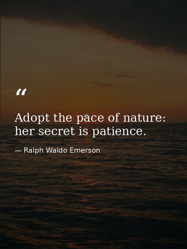 Adopt the pace of nature: her secret is patience. — Ralph Waldo Emerson