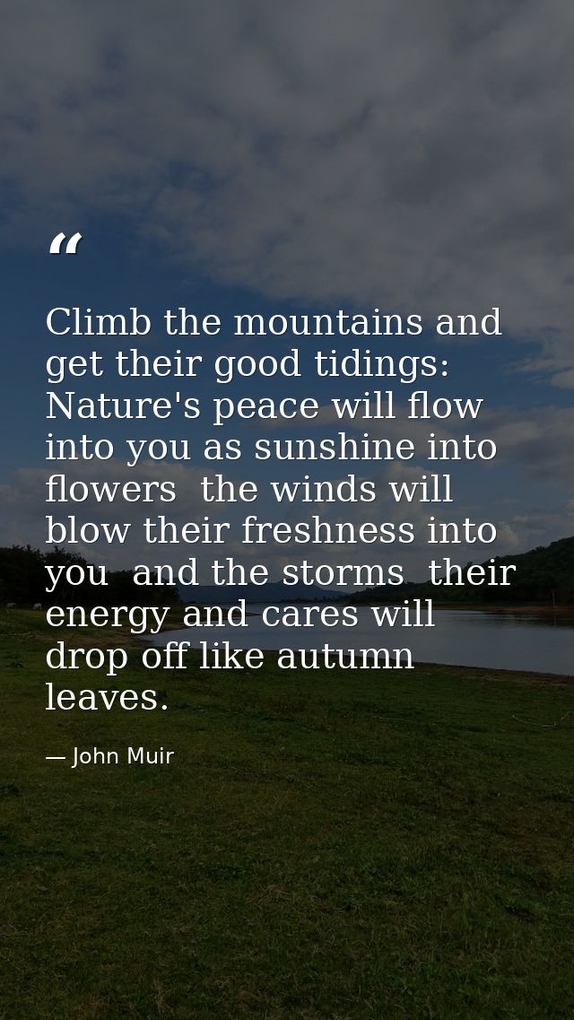 Climb the mountains and get their good tidings: Nature's peace will flow into you as sunshine into flowers  the winds wi — John Muir