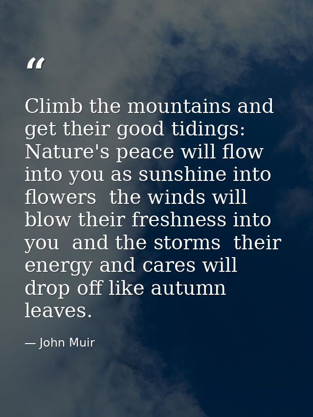 Climb the mountains and get their good tidings: Nature's peace will flow into you as sunshine into flowers  the winds wi — John Muir
