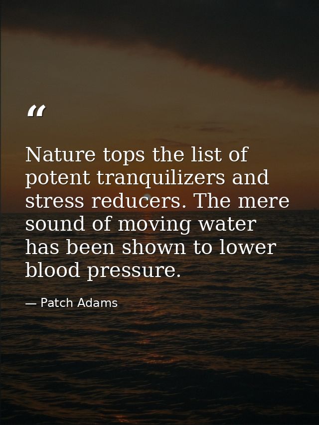 Nature tops the list of potent tranquilizers and stress reducers. The mere sound of moving water has been shown to lower — Patch Adams