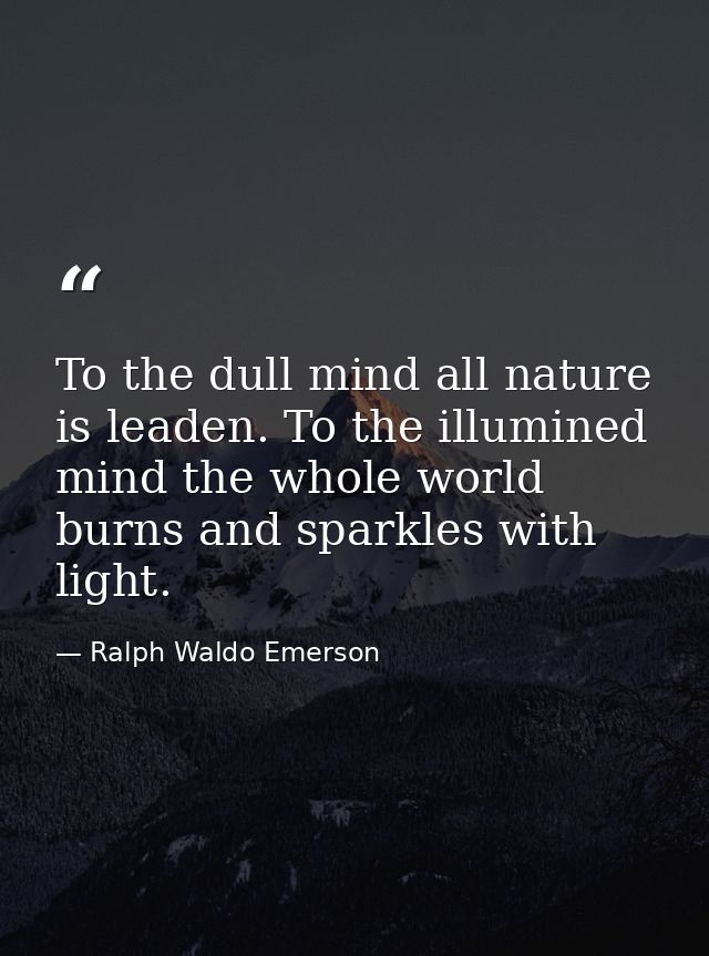 To the dull mind all nature is leaden. To the illumined mind the whole world burns and sparkles with light. — Ralph Waldo Emerson