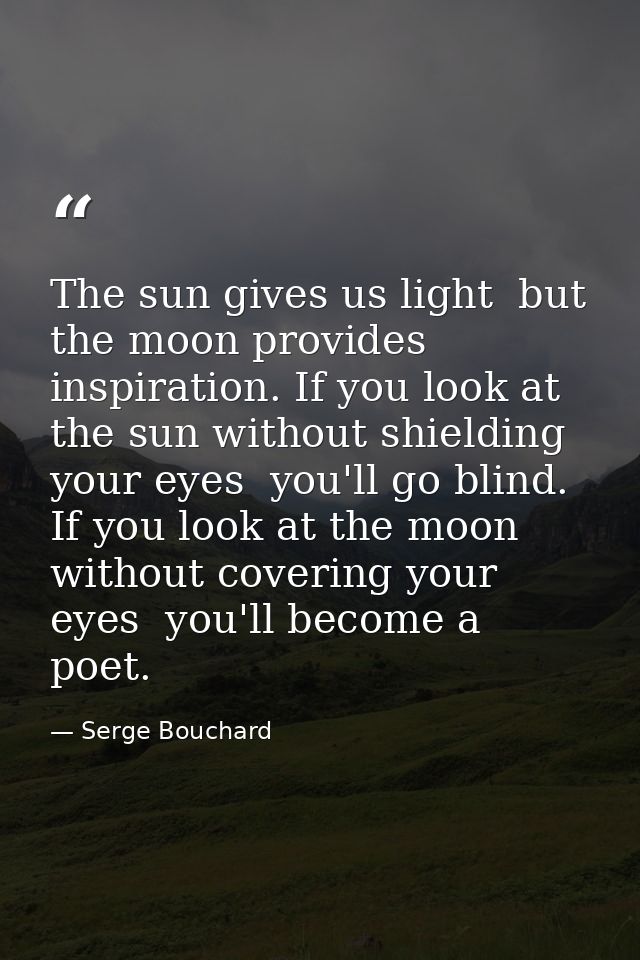 The sun gives us light  but the moon provides inspiration. If you look at the sun without shielding your eyes  you'll go — Serge Bouchard
