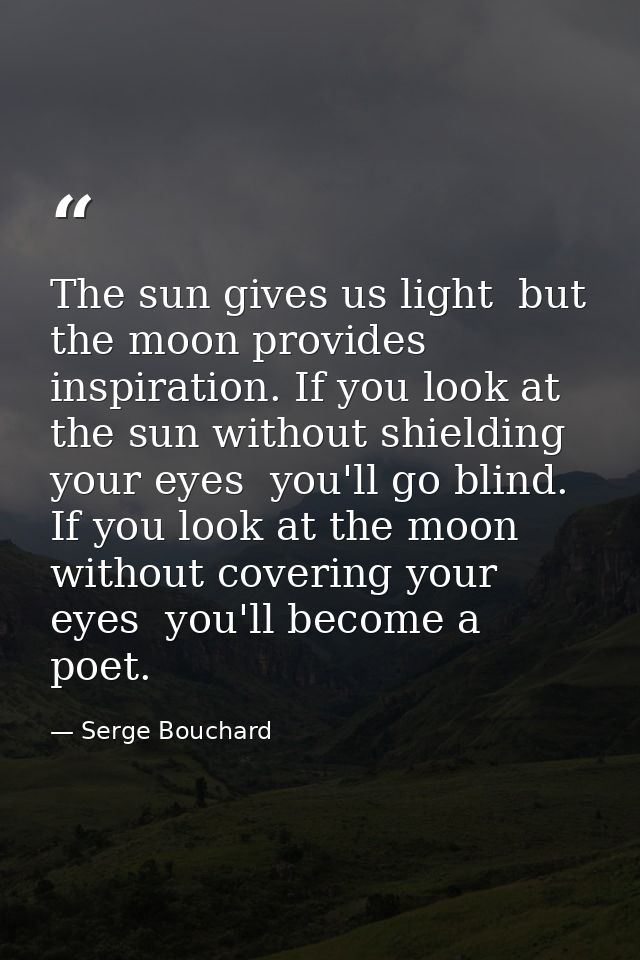 The sun gives us light  but the moon provides inspiration. If you look at the sun without shielding your eyes  you'll go — Serge Bouchard