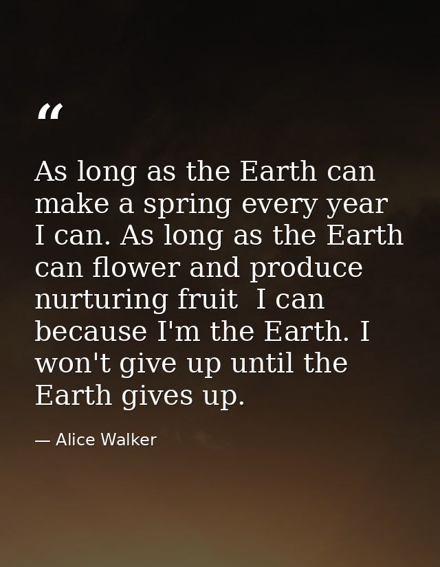 As long as the Earth can make a spring every year  I can. As long as the Earth can flower and produce nurturing fruit  I — Alice Walker
