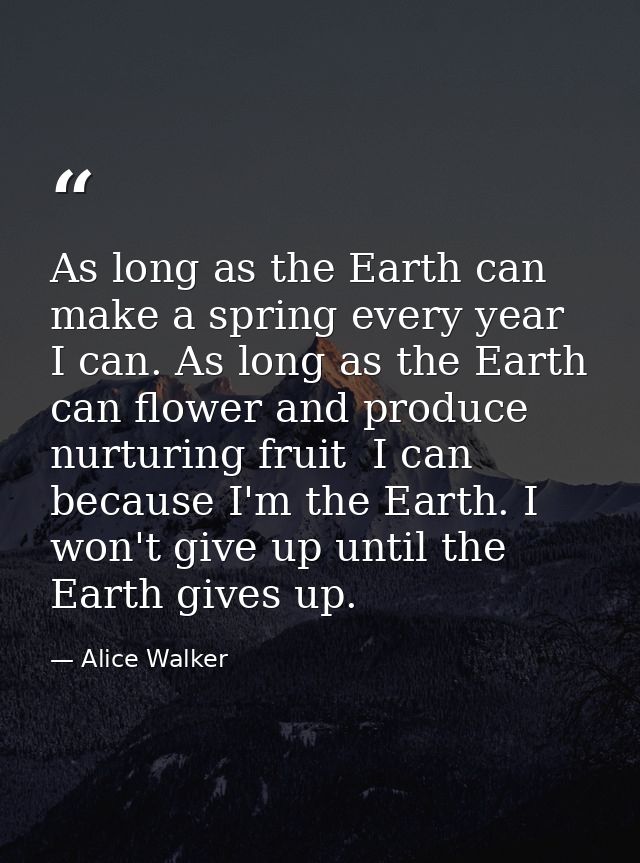 As long as the Earth can make a spring every year  I can. As long as the Earth can flower and produce nurturing fruit  I — Alice Walker