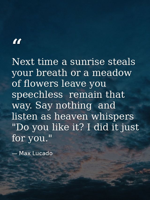 Next time a sunrise steals your breath or a meadow of flowers leave you speechless  remain that way. Say nothing  and li — Max Lucado