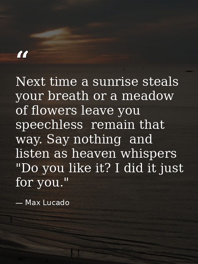 Next time a sunrise steals your breath or a meadow of flowers leave you speechless  remain that way. Say nothing  and li — Max Lucado