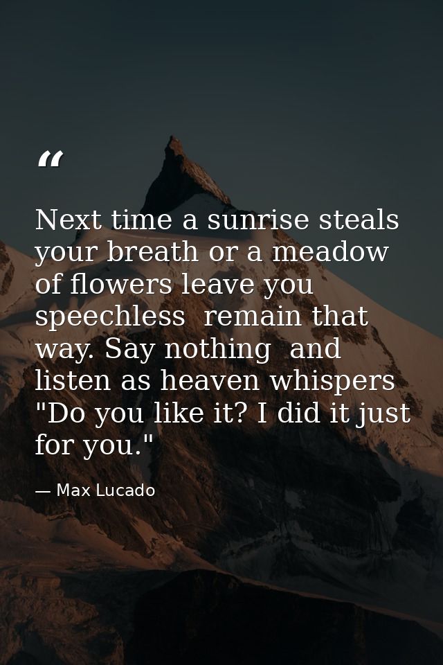 Next time a sunrise steals your breath or a meadow of flowers leave you speechless  remain that way. Say nothing  and li — Max Lucado
