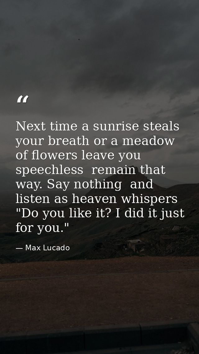 Next time a sunrise steals your breath or a meadow of flowers leave you speechless  remain that way. Say nothing  and li — Max Lucado
