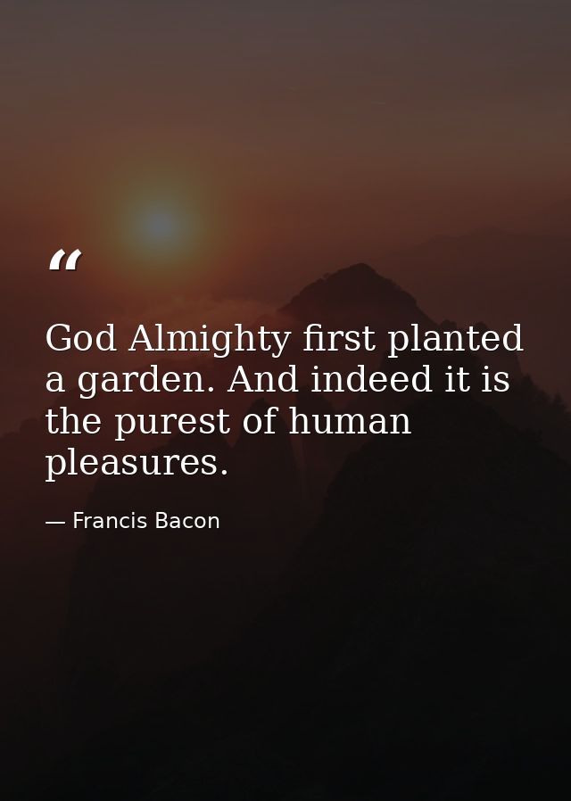 God Almighty first planted a garden. And indeed it is the purest of human pleasures. — Francis Bacon