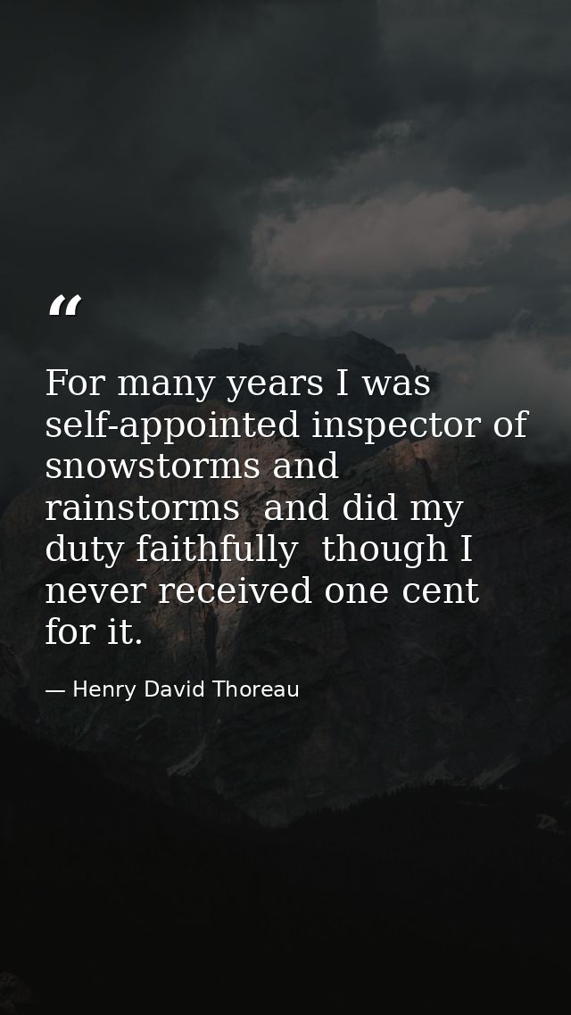 For many years I was self-appointed inspector of snowstorms and rainstorms  and did my duty faithfully  though I never r — Henry David Thoreau