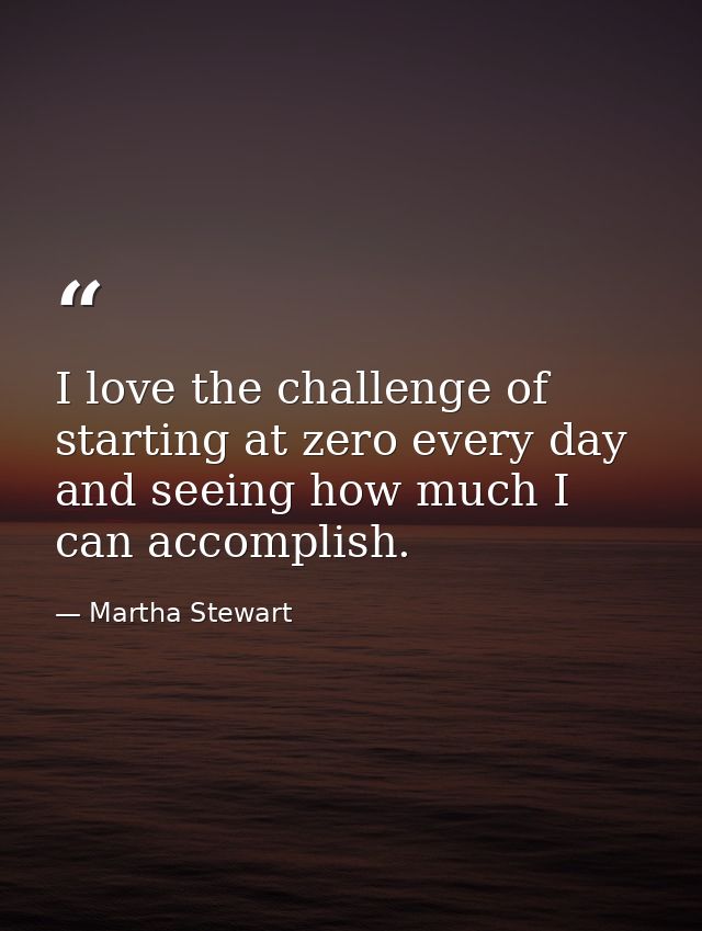 I love the challenge of starting at zero every day and seeing how much I can accomplish. — Martha Stewart