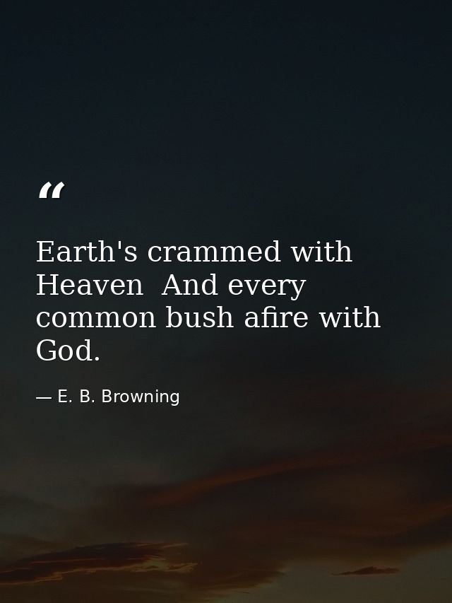 Earth's crammed with Heaven  And every common bush afire with God. — E. B. Browning
