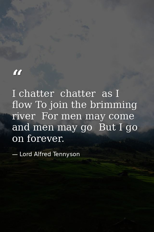 I chatter  chatter  as I flow To join the brimming river  For men may come and men may go  But I go on forever. — Lord Alfred Tennyson