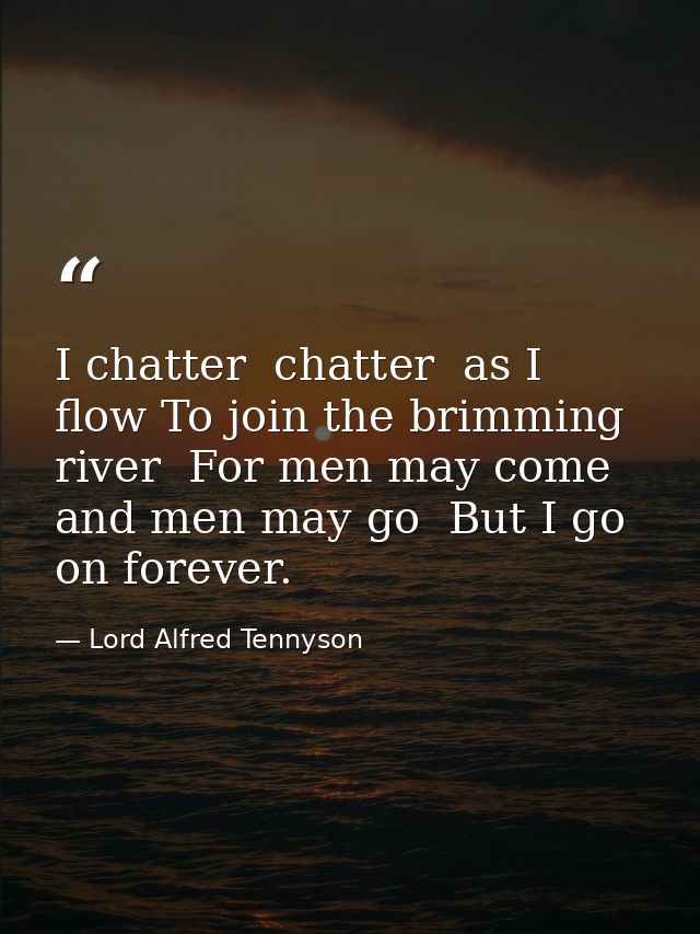 I chatter  chatter  as I flow To join the brimming river  For men may come and men may go  But I go on forever. — Lord Alfred Tennyson