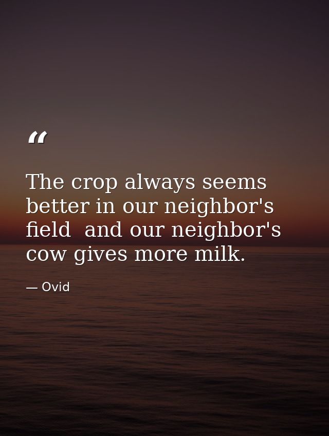 The crop always seems better in our neighbor's field  and our neighbor's cow gives more milk. — Ovid