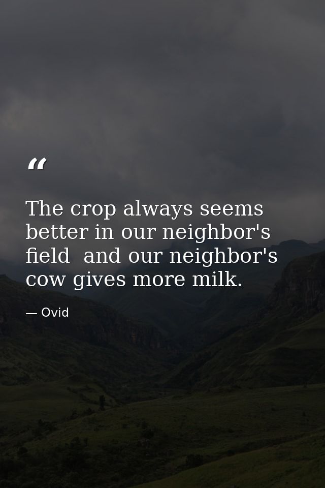 The crop always seems better in our neighbor's field  and our neighbor's cow gives more milk. — Ovid