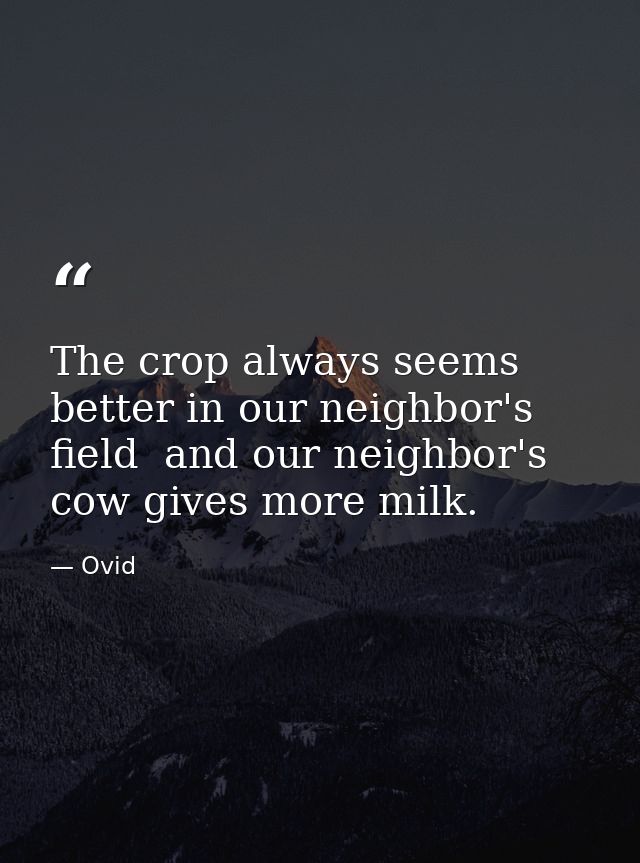 The crop always seems better in our neighbor's field  and our neighbor's cow gives more milk. — Ovid