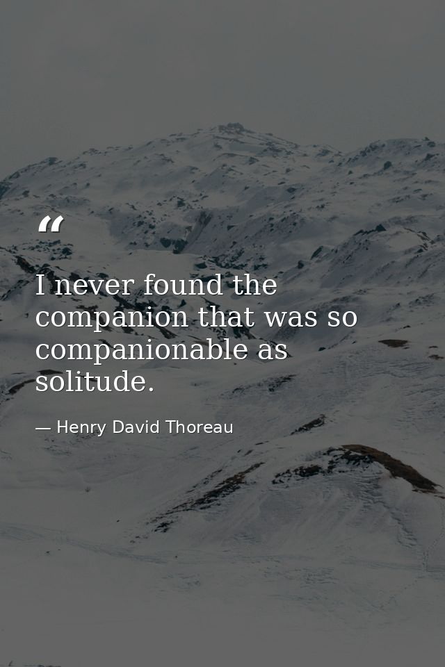 I never found the companion that was so companionable as solitude. — Henry David Thoreau